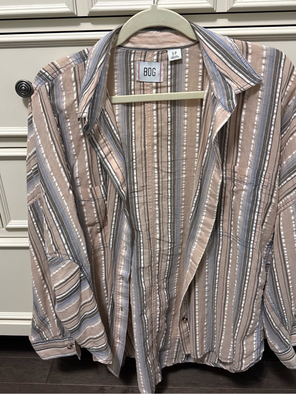Urban Outfitters BDG Striped Button-Up in Beige, Blue and Gray